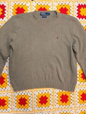 VTG 90s Polo by Ralph Lauren Men's Olive Crewneck Sweater